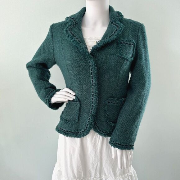 Dialogue Vintage Y2k Teal Blue Knit Designer Blazer Jacket size Medium - Picture 2 of 12